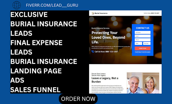 Gig Preview - Generate exclusive burial insurance lead final expense leads via landing page