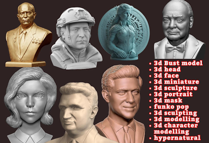 Gig Preview - 3d bust model for printing, 3d head, 3d character modeling, 3d statue, 3d helmet