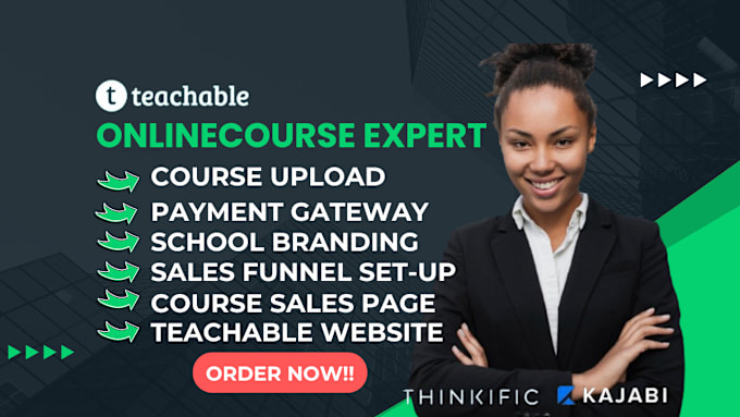 Gig Preview - Create teachable website, teachable online course, teachable course sales funnel