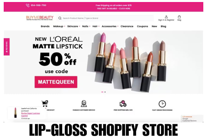 Gig Preview - Design luxury lipstick shopify store lipgloss dropshipping shopify website