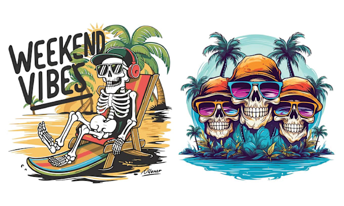 Bestseller - design mascot summer beach skull logo with illustration style