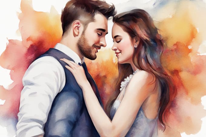 Gig Preview - Create amazing watercolor couple portraits