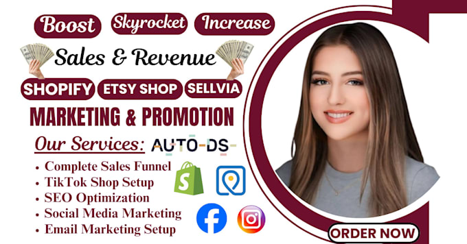 Gig Preview - Do shopify promotion, sellvia marketing, tiktok shop etsy ads, shopify marketing