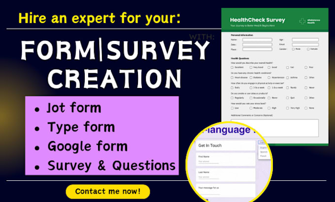 Gig Preview - Create responsive google form, survey questionnaire, jot online form, typeform