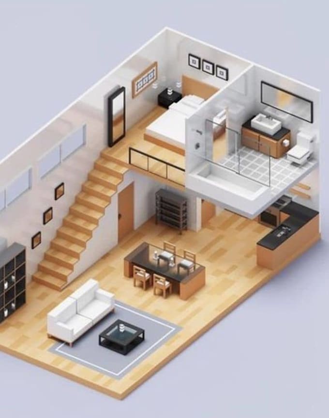 Gig Preview - Do 3d floor plan, interior and isomeric design for real estate sketchup