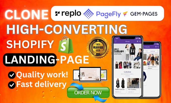 Gig Preview - Clone a high converting shopify landing page using replo pagefly gempage