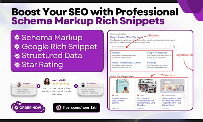 Gig Preview - Setup 5 schema markups for rich snippets