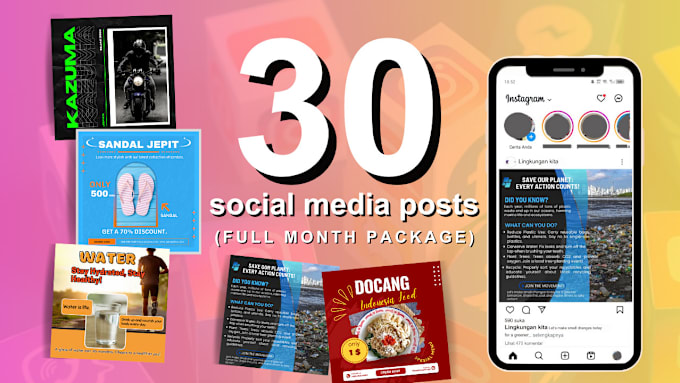 Gig Preview - Create 30 unique social media posts designs for whole month