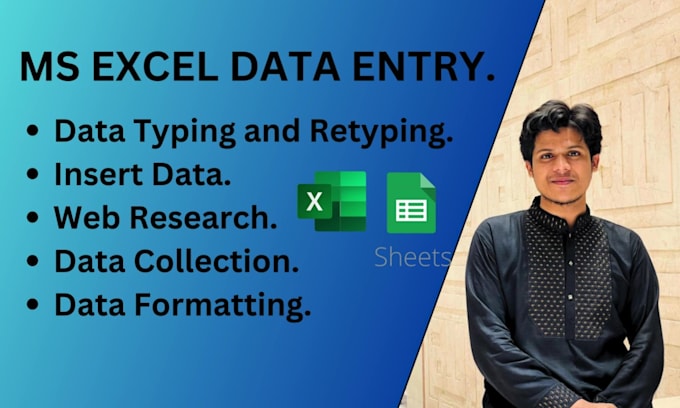 Gig Preview - Be your top data entry expert work excel, data cleaning, typing