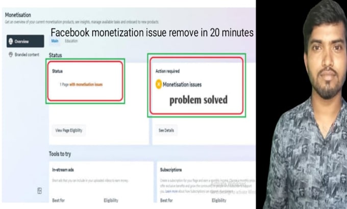 Gig Preview - Do facebook page monetization issue remove in 20 minutes