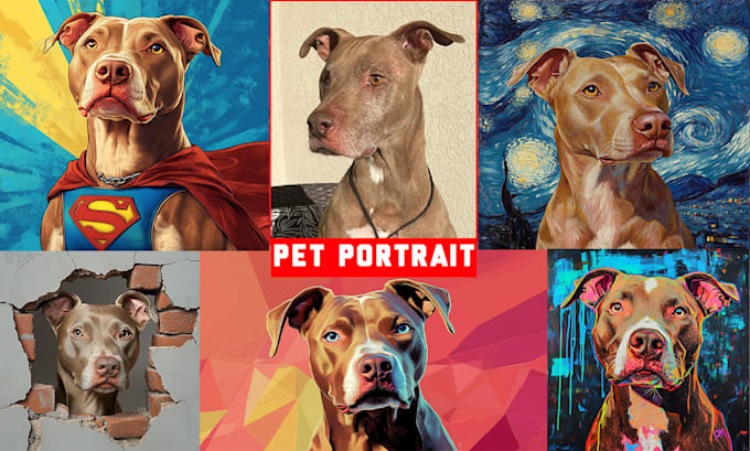 Gig Preview - Custom pet portrait of your cat or dog in any style using ai