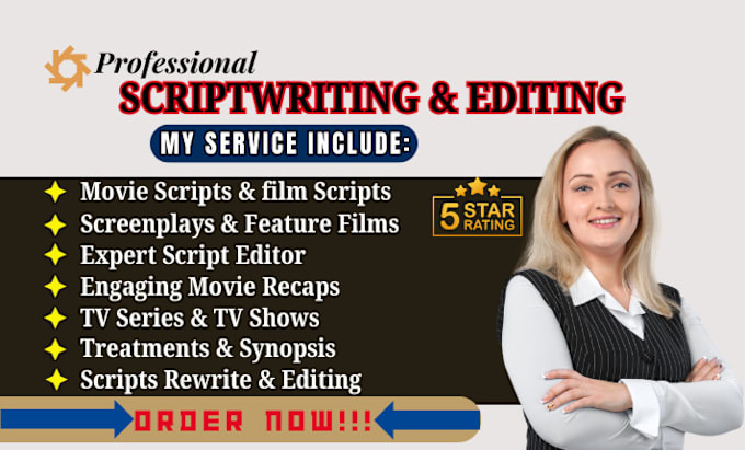 Gig Preview - Ghostwrite screenplay, movie script, feature film script, screenwriting, tv show