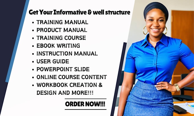 Gig Preview - Create instruction training manual workbook online course content product manual