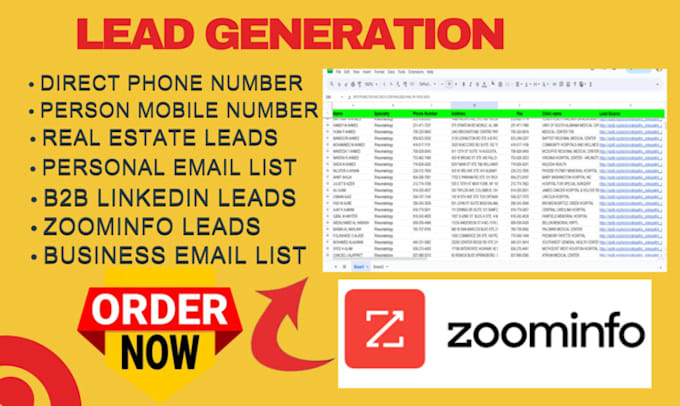 Gig Preview - Do b2b lead generation form zoominfo lusha and seamless