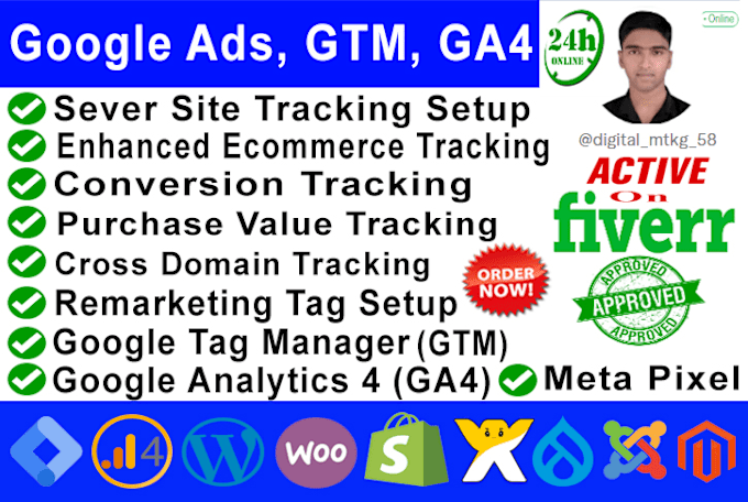 Gig Preview - Setup google analytics 4, ga4 ecommerce tracking, GTM conversion tracking