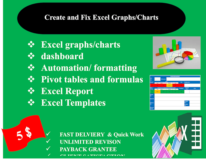 Gig Preview - Do excel graphs, charts, pivot table and excel dashboard