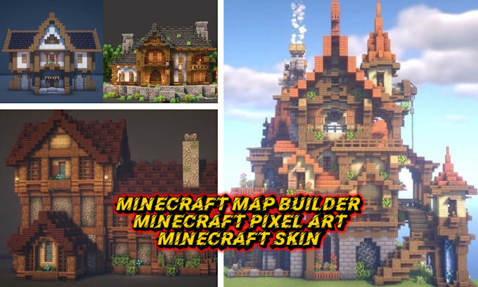 Gig Preview - Pixel minecraft map builder, minecraft skin, minecraft pixel art village hub map