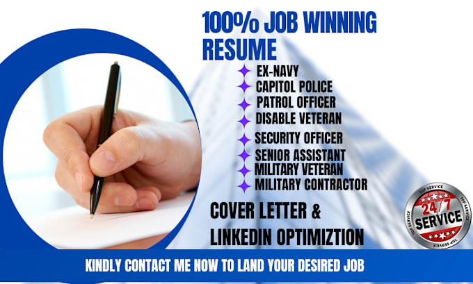 Gig Preview - Write military, veteran resume, navy, cadet, airforce, federal and ksa resume