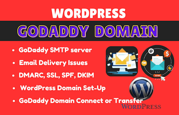 Gig Preview - Setup wordpress domain or email delivery issue, godaddy SMTP server, dmarc