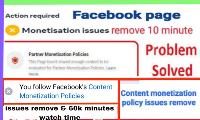 Gig Preview - Facebook pages monetization issues remove in 20 minutes