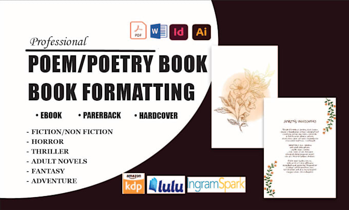 Gig Preview - Format, design poetry, poem book, journal, book cover, fantasy, designrr, amazon