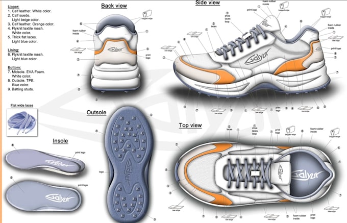 Gig Preview - Do shoe design custom sneaker footwear design shoe tech pack for manufacturing