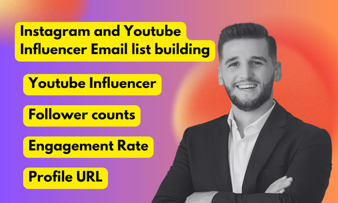 Gig Preview - Find the best instagram, youtube, and tiktok influencer email lists