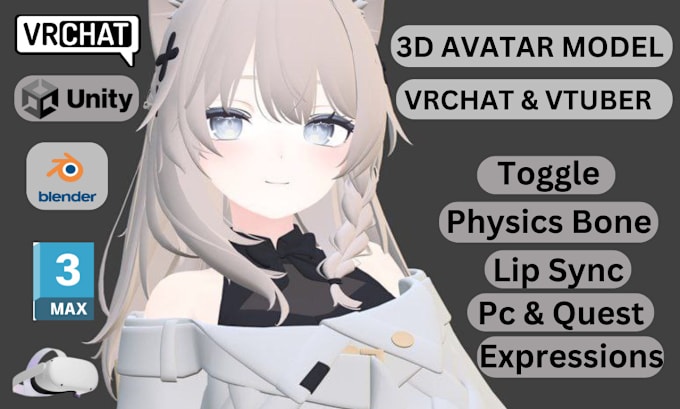 Gig Preview - Create custom 3d model avatar, vrchat avatar or 3d vtuber model, furry anime avi