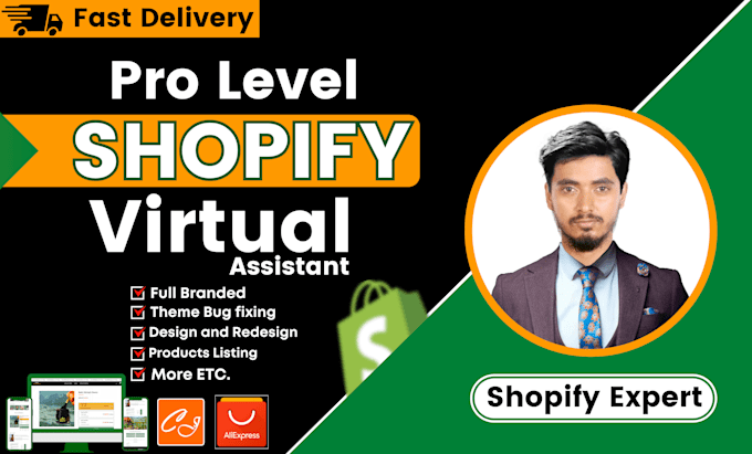 Gig Preview - Be shopify virtual assistant, shopify store manager for redesign shopify store