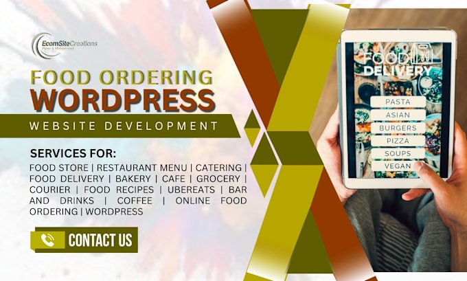 Gig Preview - Build food ordering website, cafe bakery food delivery restaurant menu website