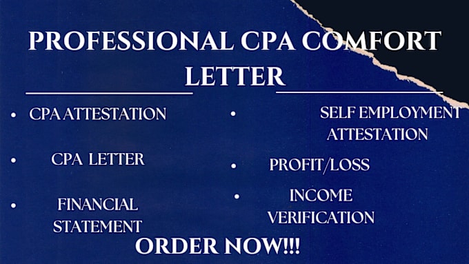 Bestseller - write US CPA for income verification comfort and  ownership, mortgage letter