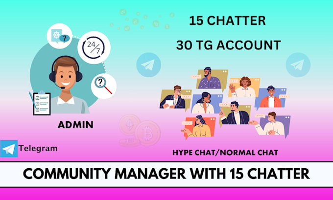 Gig Preview - Be your telegram community manager or admin with 15 chatters for crypto project