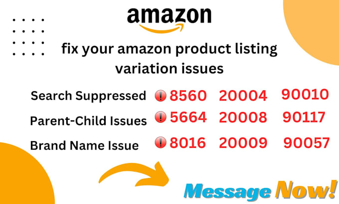 Gig Preview - Fix amazon listing variations parent child search suppressed, brand name issue