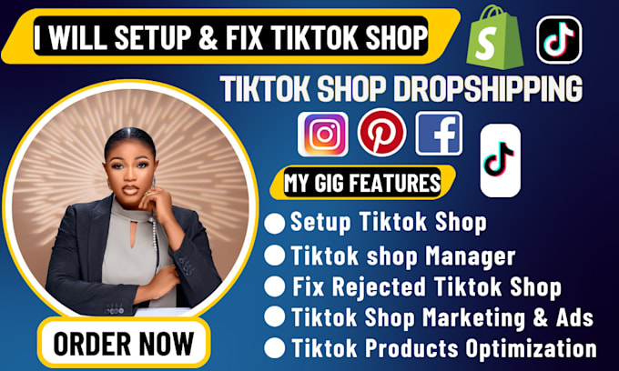 Gig Preview - Set up tik tok shop, tiktok shop dropshipping, USA shop manager instagram shop