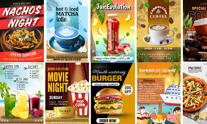 Gig Preview - Design pizza, burger, ice cream, beverage ,juice food poster