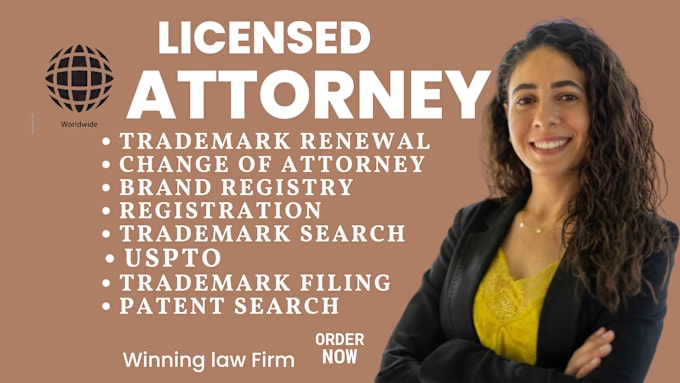 Gig Preview - Be licensed trademark attorney, trademark registration usa business name uspto