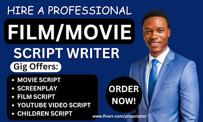 Gig Preview - Do script writing for screenplay, TV pilot, movie script, youtube script writer