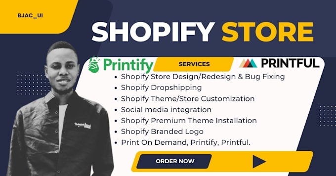 Gig Preview - Build, optimize shopify dropshipping, print on demand store, printify, printful