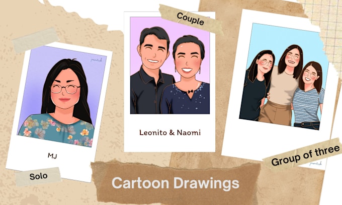 Gig Preview - Customize a cute cartoon drawing in polaroid style