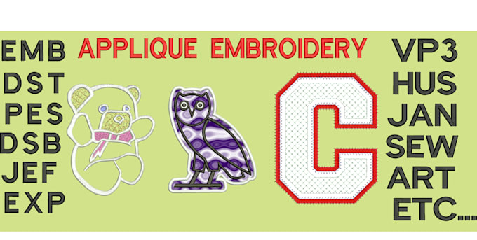 Gig Preview - Do applique embroidery digitizing into dst, pes, emb, jef file in 1 hr