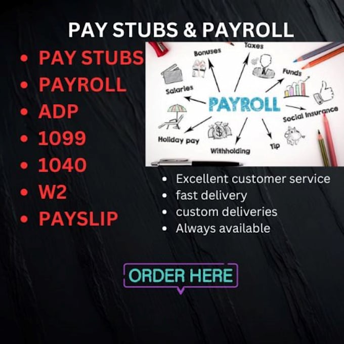 Gig Preview - Create paystub,w2, 1099, 1040, adp paystubs and payroll