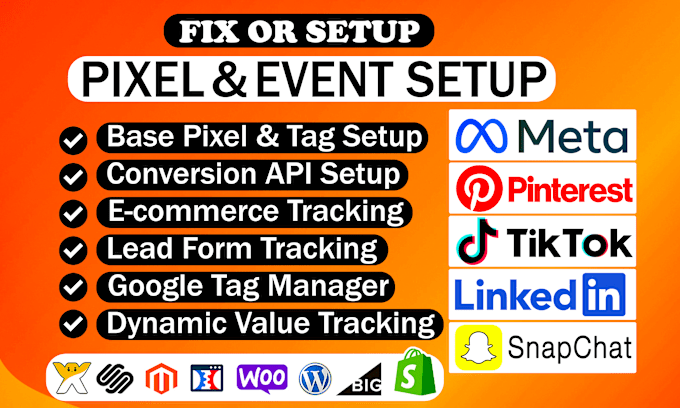 Gig Preview - Setup tiktok pixel, pinterest tag, snapchat pixel, linkedin, meta pixel by GTM