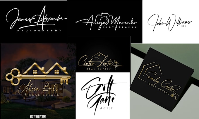 Gig Preview - Design luxury signature logo, handwritten, photography, real estate, email