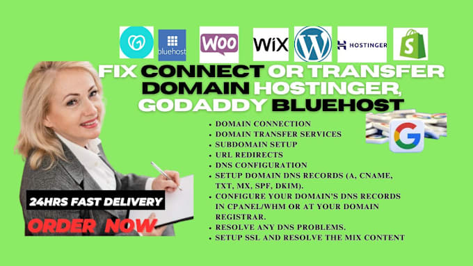 Gig Preview - Fix connect or transfer domain hostinger, namecheap godaddy bluehost cpanel, ssl