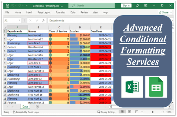 Gig Preview - Do expert custom excel conditional formatting for dynamic data visualization