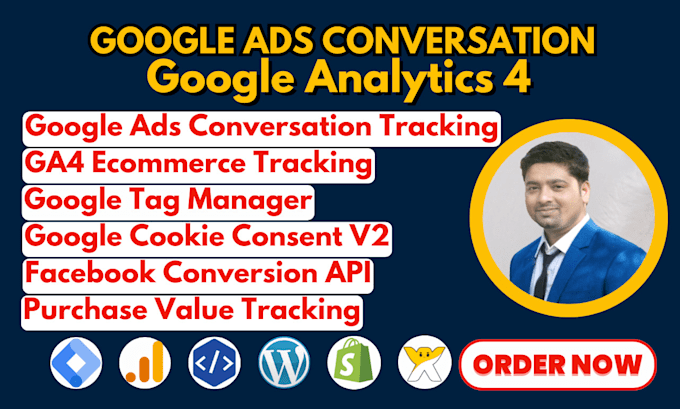 Gig Preview - Set up ga4, google ads conversion tracking, ecommerce tracking by GTM