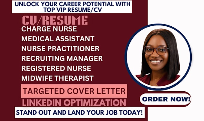 Gig Preview - Write medical, healthcare resume, rn, nurse practitioner,  and pharmacist cv