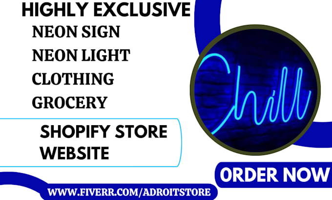 Gig Preview - Design neon sign shopify store neon light sign clothing grocery wine website