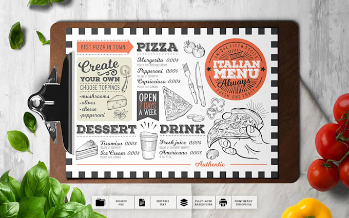 Gig Preview - Do modern menu design for restaurant, bar, cafe, pubs, club, food truck