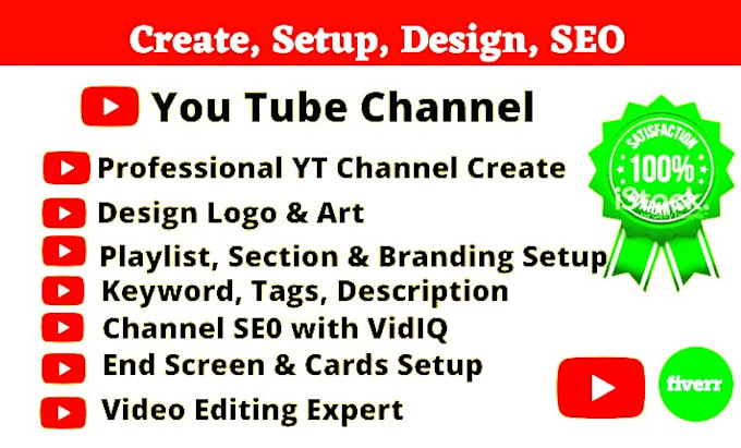 Gig Preview - Complete create and set up youtube channel, logo, banner, video intro outro